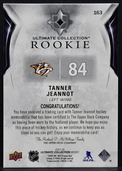 2021-22 UD Ultimate Collection Rookies Jersey Tanner Jeannot /699 Jersey