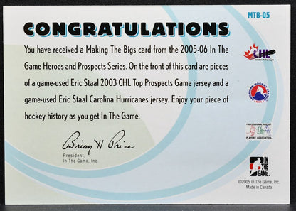 2005-06 ITG Heroes and Prospects Making the Bigs Eric Staal Jersey 1120