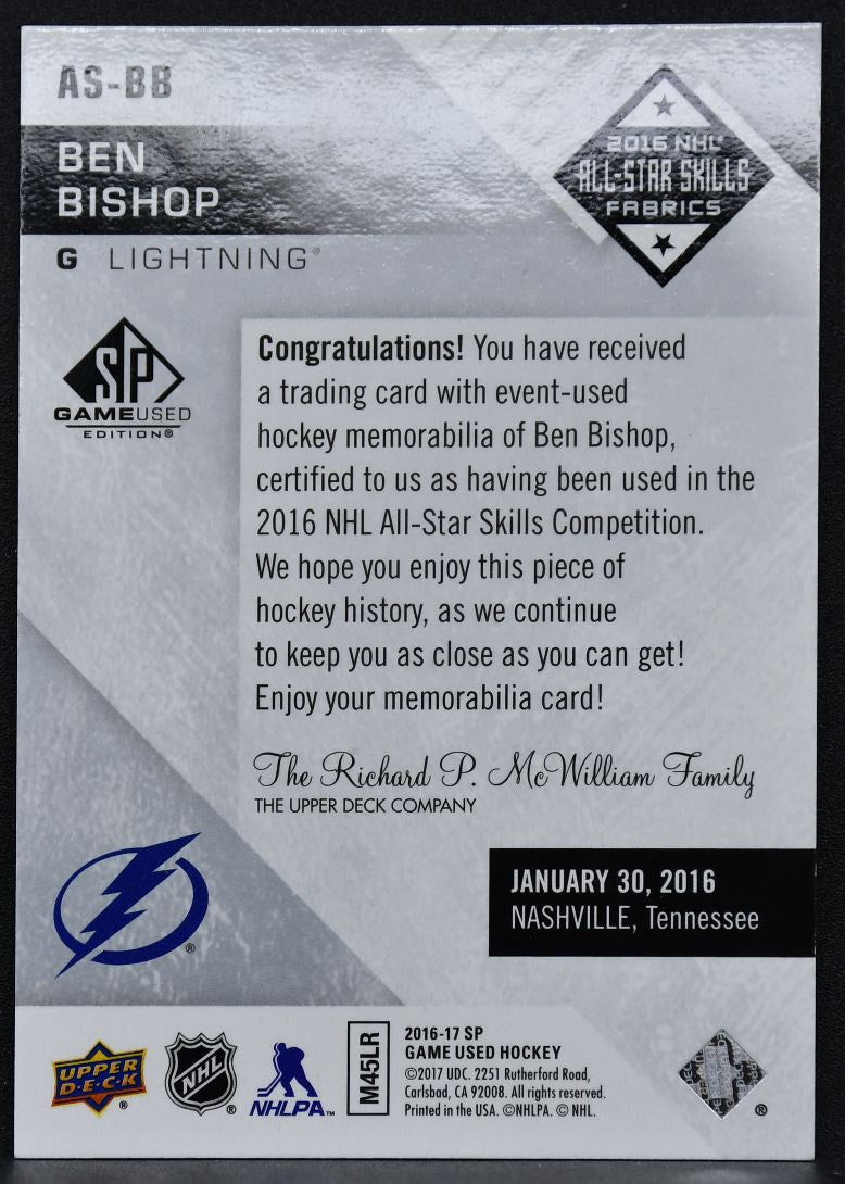 2016-17 SP Game Used 2016 All-Star Skills Fabrics Ben Bishop Lightning Jersey 2838