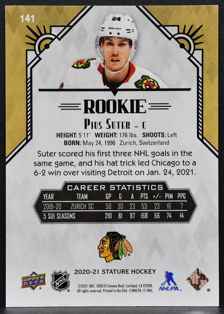 2020-21 Upper Deck Stature Rookie Pius Suter 141 RC 349/399 6735