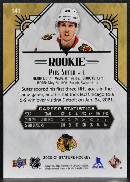 2020-21 Upper Deck Stature Rookie Pius Suter 141 RC 349/399 6735