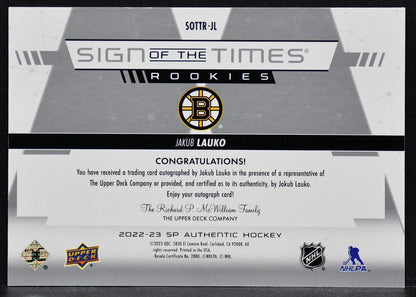 2022-23 SP Authentic Sign of the Times Rookies Jakub Lauko SOTTR-JL  RC Auto