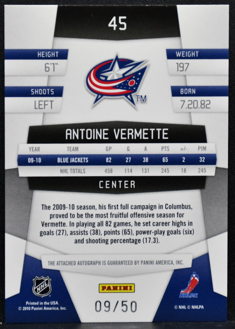 2010-11 Panini Certified Mirror Blue Signatures Vermette Jackets Auto 09/50 3340