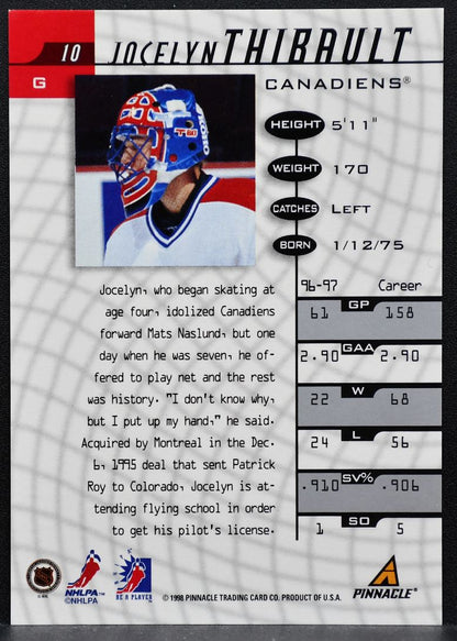 1997-98 Pinnacle Be a Player Autographs Jocelyn Thibault 10 Canadiens Auto 9464