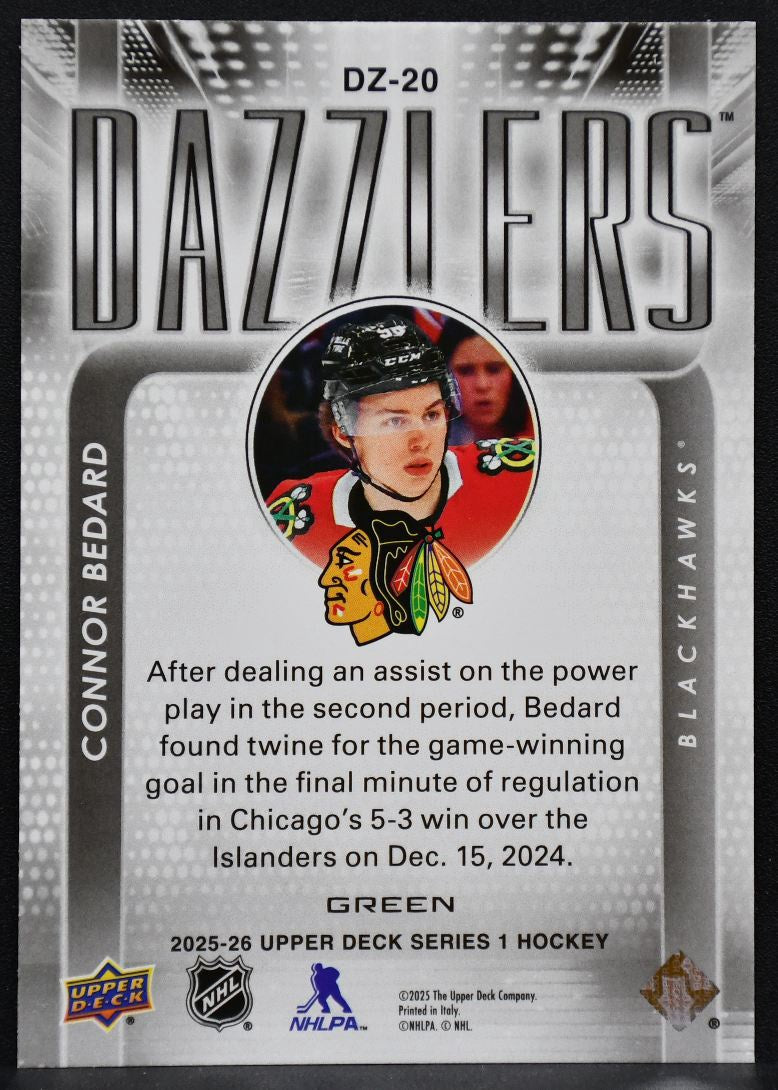 2025-26 UD Series 1 Dazzlers Green Connor Bedard DZ-20 Chicago Blackhawks 2233