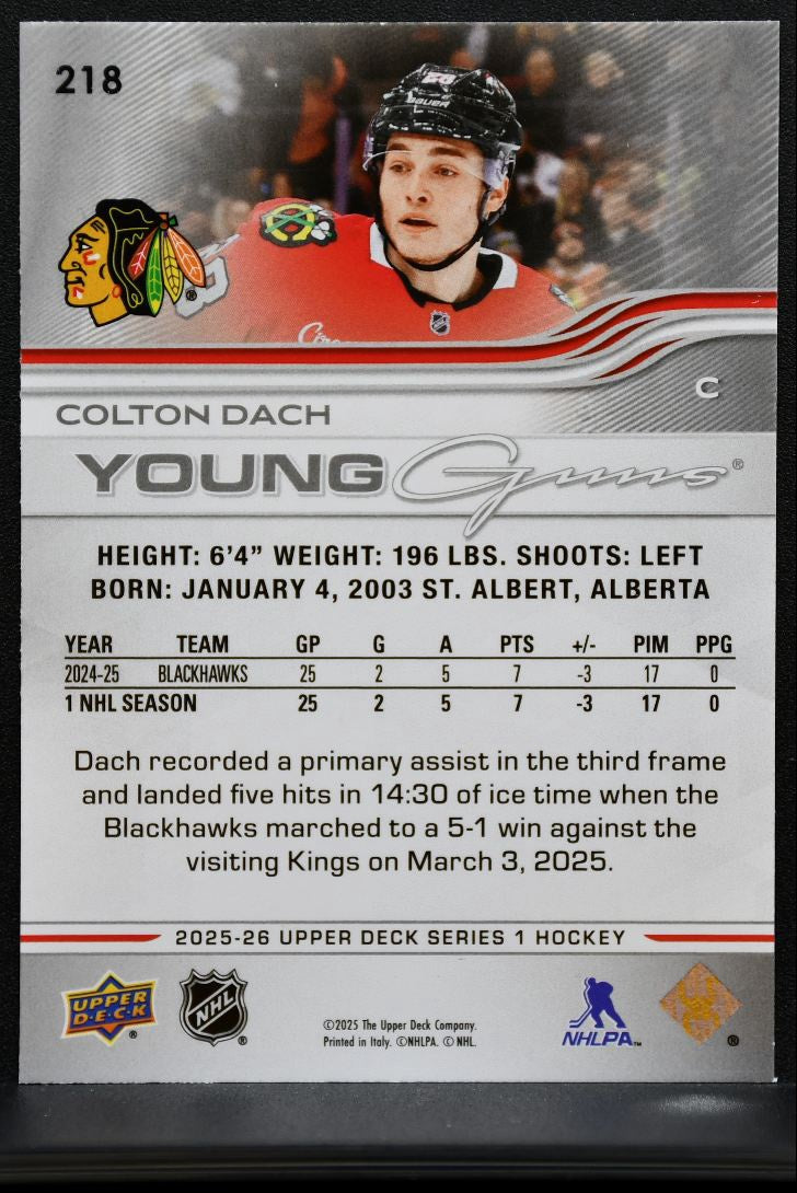 2025-26 Upper Deck Series 1 Young Guns Colton Dach Chicago Blackhawks RC 7511