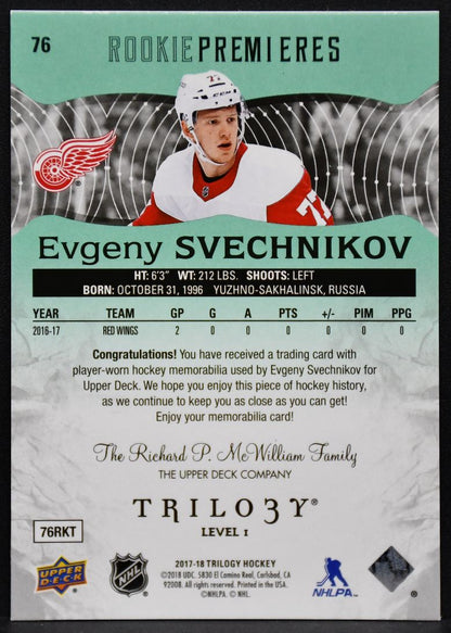 2017-18 UD Trilogy Green Foil - RC Relics Svechnikov Red Wings RC /399 Jersey 3378