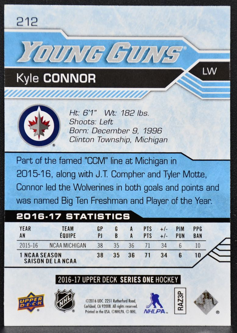 2016-17 Upper Deck Series 1 Young Guns Kyle Connor 212 Winnipeg Jets RC 5999