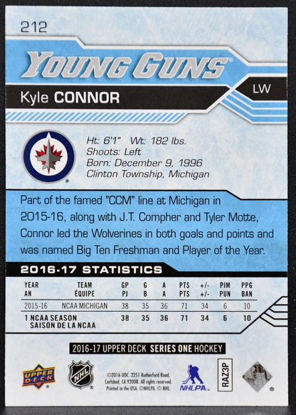 2016-17 Upper Deck Series 1 Young Guns Kyle Connor 212 Winnipeg Jets RC 5999
