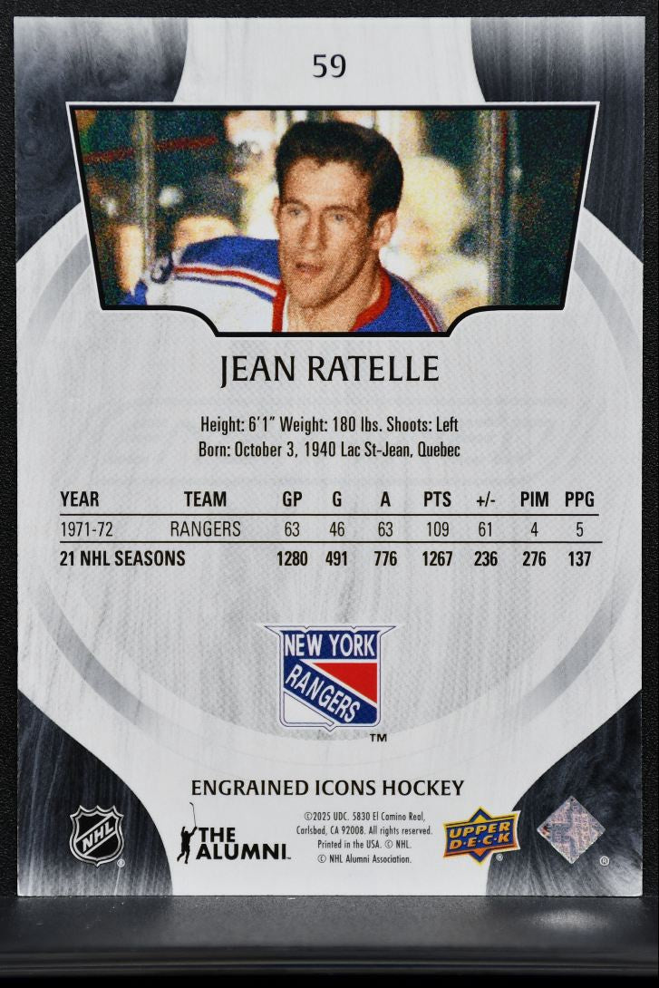 2024-25 Upper Deck Engrained Ebony Jean Ratelle 59 New York Rangers 073/199 4298