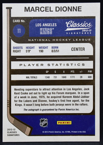 2012-13 Panini Classics Signatures Marcel Dionne 11 Auto