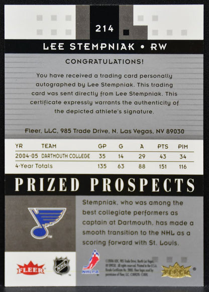 2005-06 Fleer Hot Prospects Prized Stempniak Blues RC Auto 935/999 6160