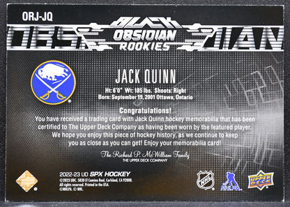 2022-23 SPx UD Black Obsidian Rookies Jersey Jack Quinn RC 365/499 Jersey 4508