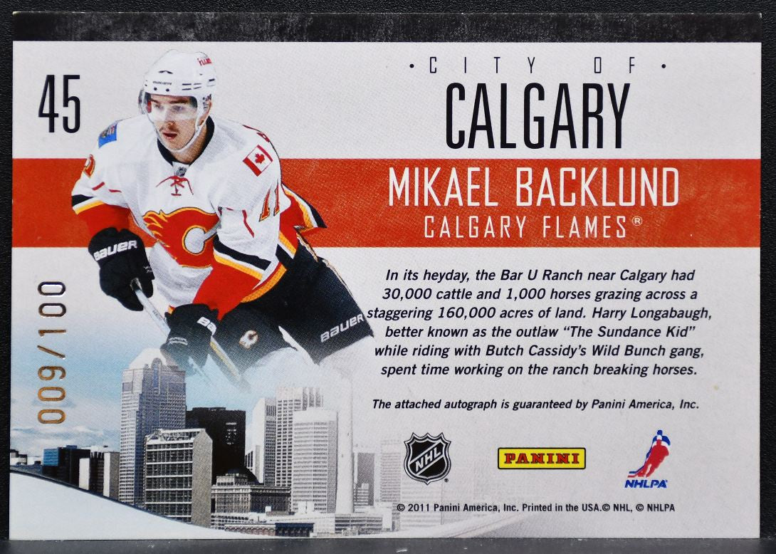 2011-12 Panini Pinnacle City Lights Mikael Backlund 45 Flames Auto 009/100 1001