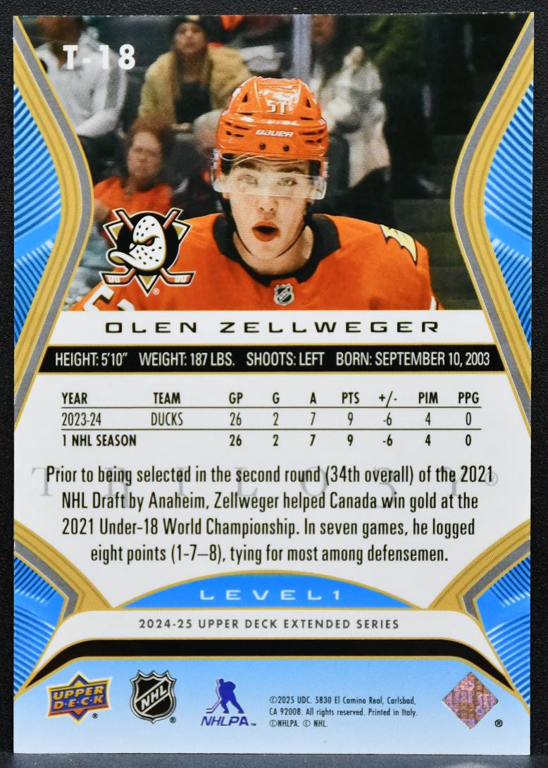 2024-25 UD Extended Series Trilogy Rookie Premieres Level 1 Zellweger RC 3875