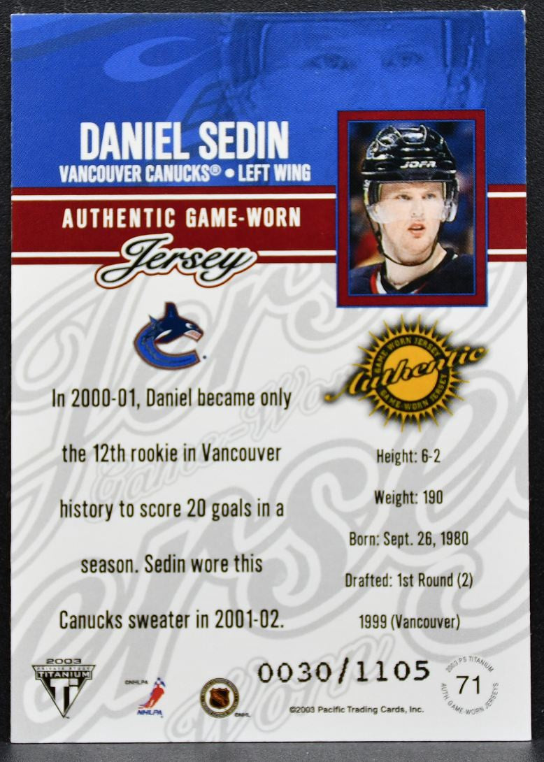 2002-03 Pacific Private Stock Titanium Jerseys Daniel Sedin Canucks Jersey 6746