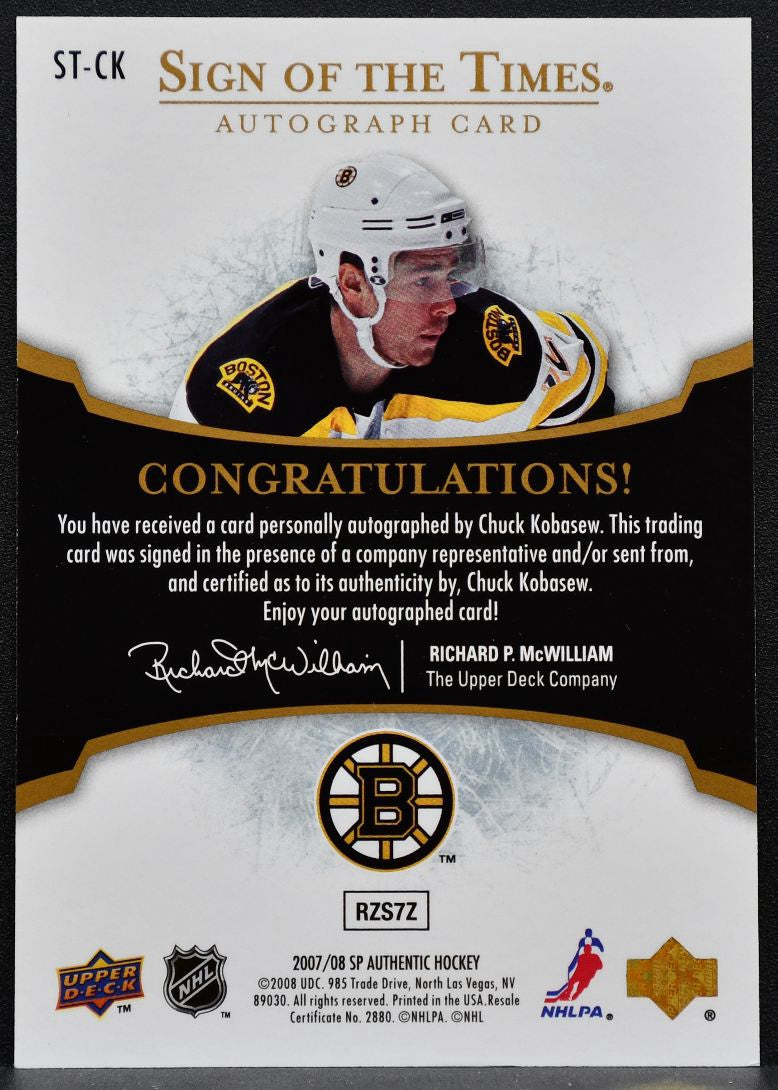 2007-08 SP Authentic Sign of the Times Chuck Kobasew Boston Bruins Auto 7035