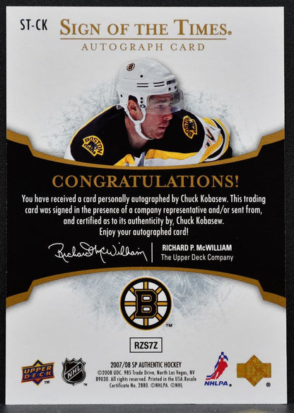 2007-08 SP Authentic Sign of the Times Chuck Kobasew Boston Bruins Auto 7035