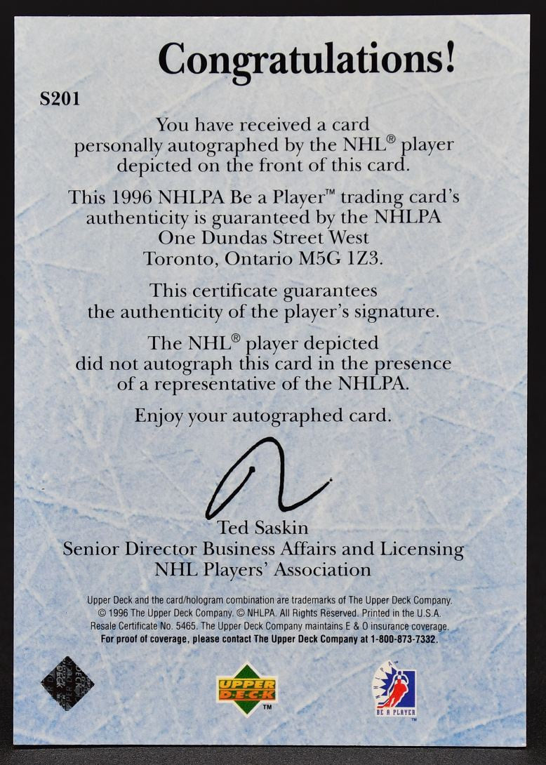 1996-97 UD Be A Player Global Training Jari Kurri S201 Auto