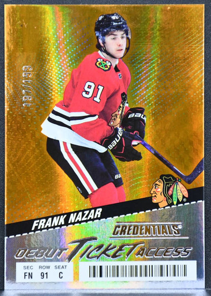 24-25 UD Credentials Debut Ticket Access Orange Frank Nazar Blackhawks RC /199 7283