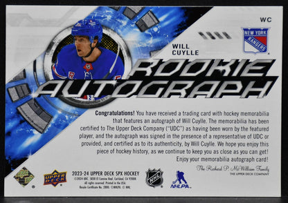 2023-24 SPx Rookie Autograph Jersey Spectrum Will Cuylle WC RC Auto 38/65 Jersey