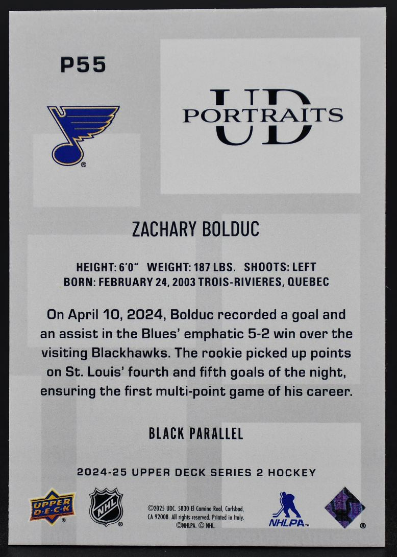 2024-25 UD Series 2 Zachary Bolduc P55 St. Louis Blues