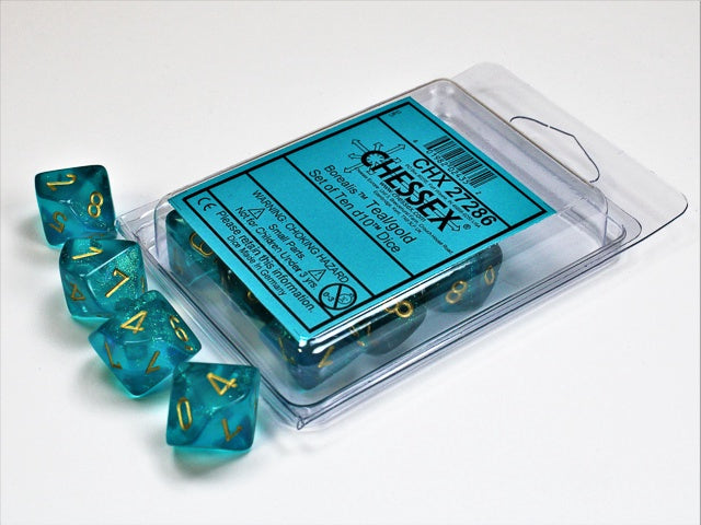 Borealis 10 * D10 Teal / Gold Chessex Dice (CHX27286*)