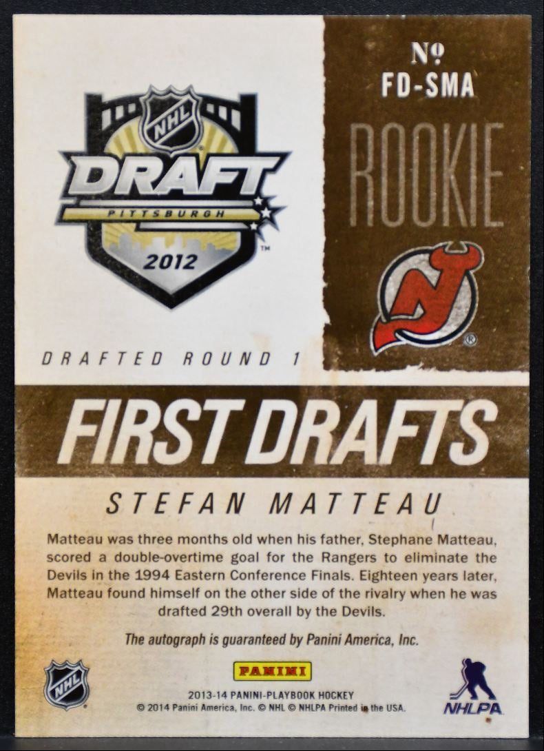 2013-14 Panini Playbook First Drafts Signatures Stefan Matteau Devils Auto 9250