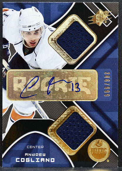 2007-08 SPx Rookie Jersey Andrew Cogliano 210 Oilers RC Auto 386/999 Jersey 7394