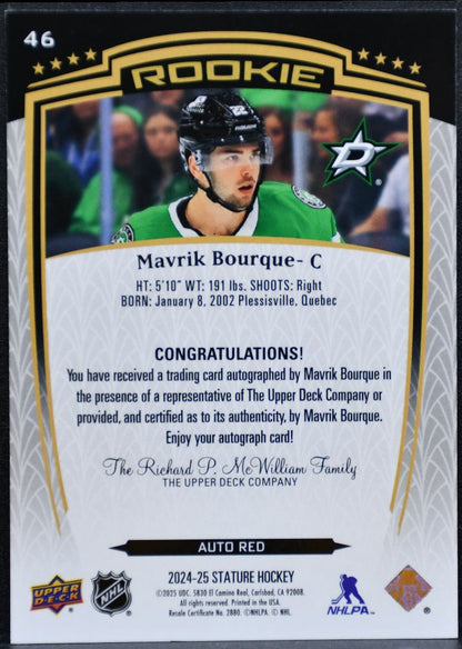 2024-25 Upper Deck Stature Rookie Auto Red Mavrik Bourque Stars RC Auto /99 4700