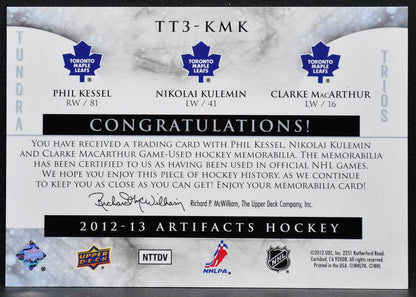 2012-13 UD Artifacts Tundra Trios Blue Kessel/MacArthur/Kulemin Jersey 8511