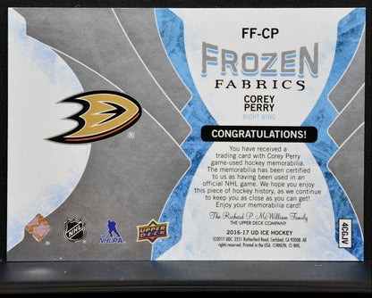 2016-17 Upper Deck ICE Frozen Fabrics Corey Perry Anaheim Ducks Jersey 0993