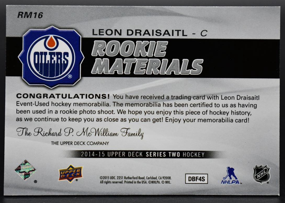 2014-15 UD Series 2 Rookie Materials Leon Draisaitl RM16 RC Jersey