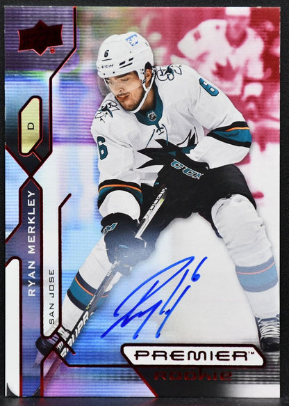 2021-22 UD Premier Autographs Rookie Ryan Merkley 137 San Jose Sharks RC Auto