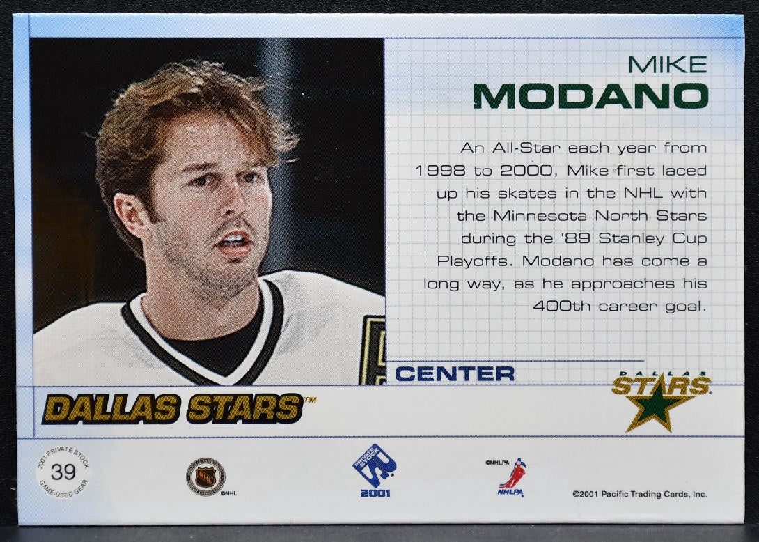 2001-02 Pacific Private Stock Jersey Mike Modano 39 Dallas Stars Jersey 8759
