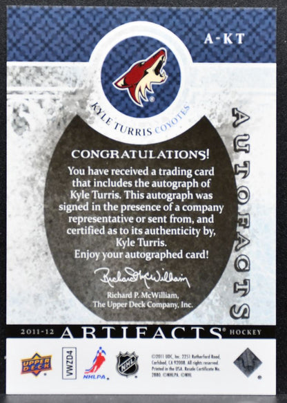 2011-12 Upper Deck Artifacts Autofacts Kyle Turris Phoenix Coyotes Auto 4026