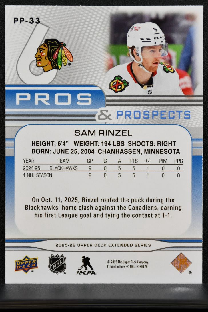 2025-26 UD Extended Series Pros and Prospects Sam Rinzel PP-33 Blackhawks 1235