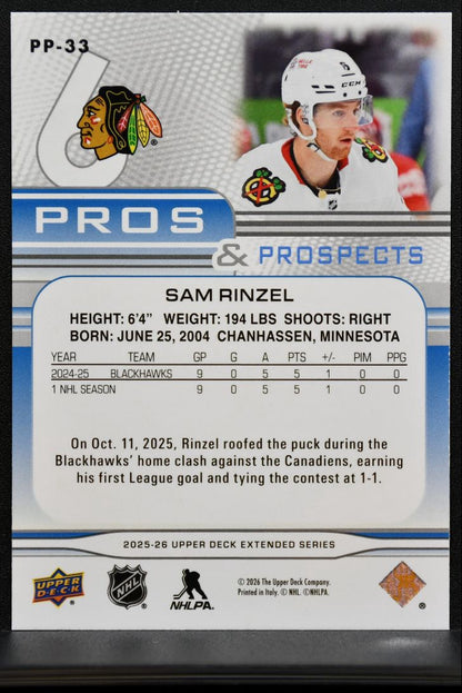 2025-26 UD Extended Series Pros and Prospects Sam Rinzel PP-33 Blackhawks 1235