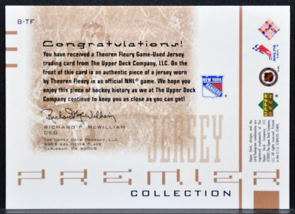 2001-02 UD Premier Collection Jerseys Theoren Fleury Rangers 272/300 Jersey 8956
