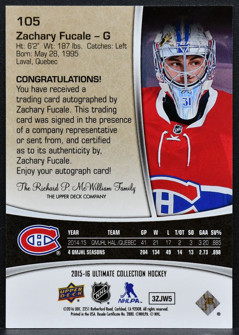 2015-16 UD Ultimate Collection Rookies - Autographs Fucale 105 RC Auto 5171