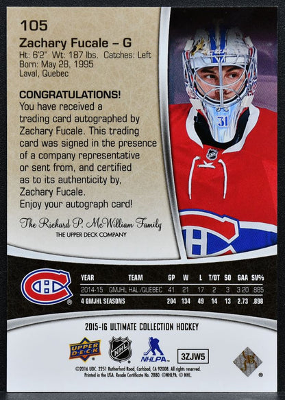 2015-16 UD Ultimate Collection Rookies - Autographs Fucale 105 RC Auto 5171