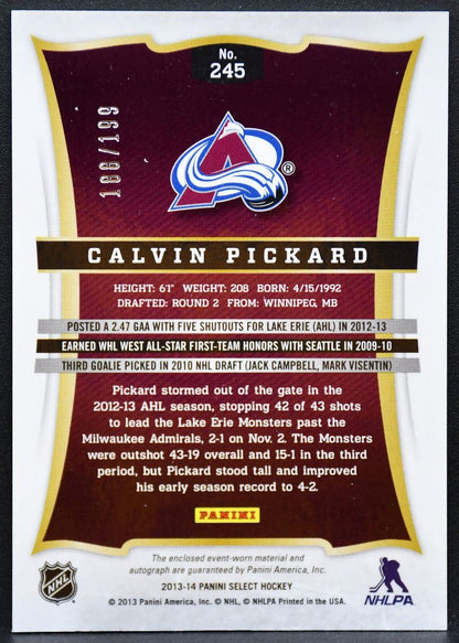 2013-14 Panini Select Jersey Pickard 245 Avalanche RC Auto 188/199 Jersey 0454