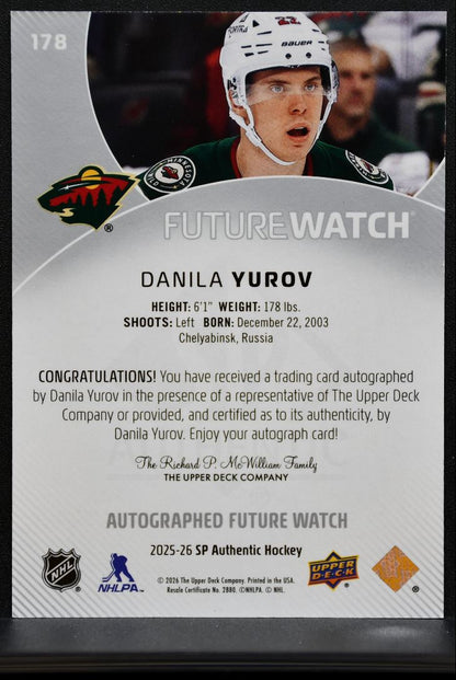 2025-26 SP Authentic Future Watch Auto Horizontal Yurov RC Auto 099/599 2515