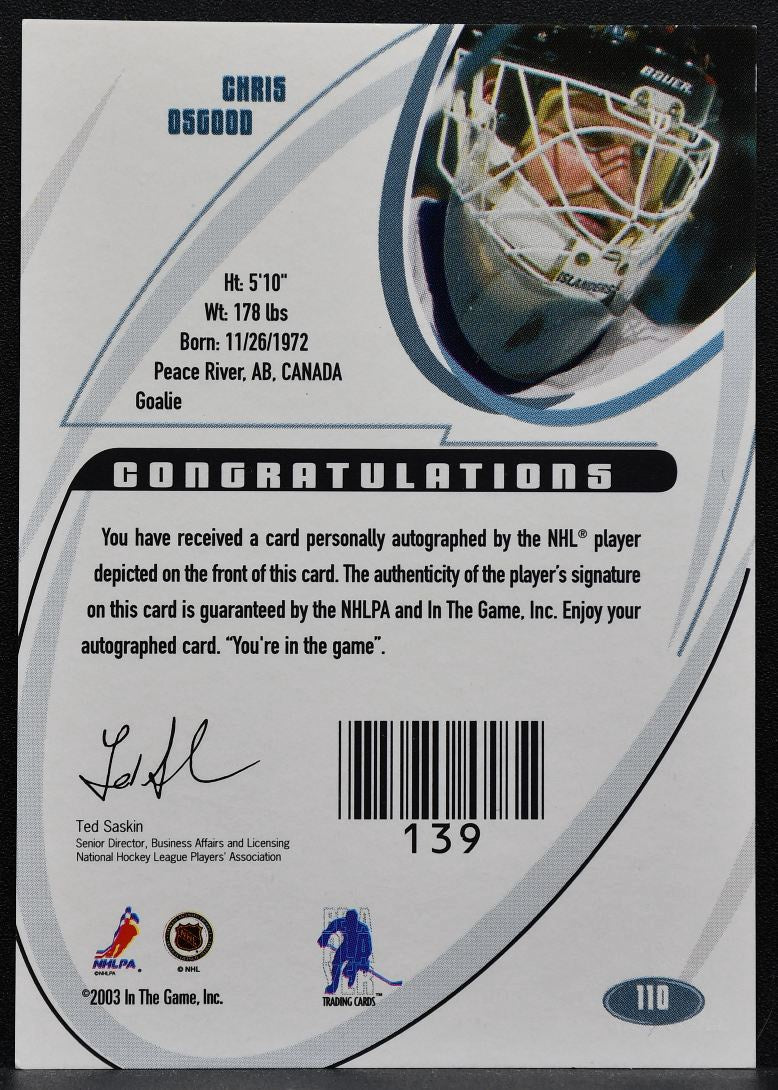2002-03 In the Game Signature Chris Osgood 110 New York Islanders Auto 1368