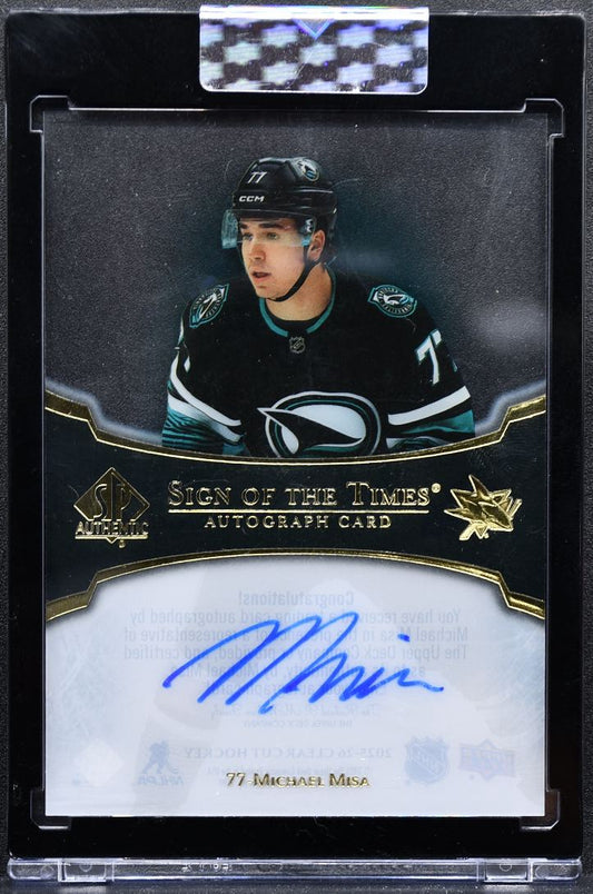 2025-26 Upper Deck Clear Cut Sign of the Times Michael Misa Sharks Auto 7121