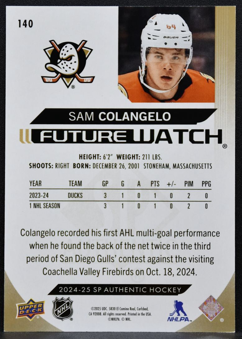 2024-25 SP Authentic Future Watch Limited Gold Sam Colangelo Ducks RC 87/99 5978