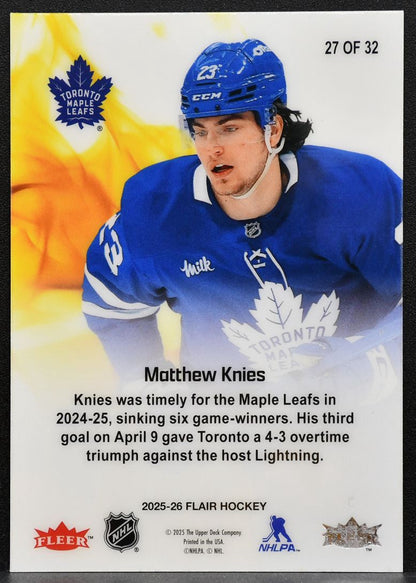 2025-26 Flair Hot Hues Matthew Knies 27 Toronto Maple Leafs 8730