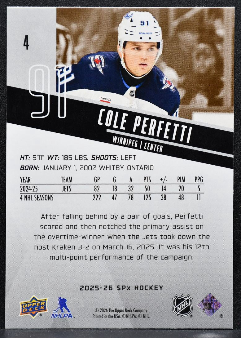 2025-26 SPx Cole Perfetti 4 Winnipeg Jets 6552