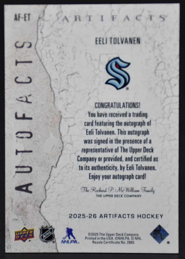 2025-26 UD Artifacts Eeli Tolvanen AF-ET Seattle Kraken Auto