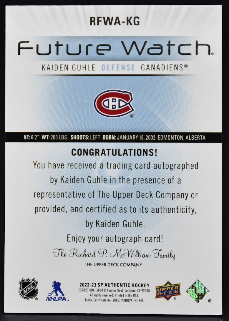 2022-23 SP Authentic 2012-13 Retro Future Watch Autographs Guhle RC Auto 026/199